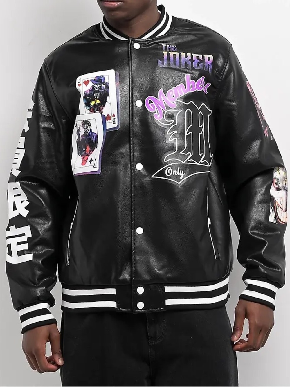 Members Only x Batman Joker Vegan Leather Varsity Jacket Black